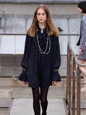 CHANEL Spring/Summer 2020‎ RTW Navy Pleated Ruffled Mini Dress Size 34 (XS)